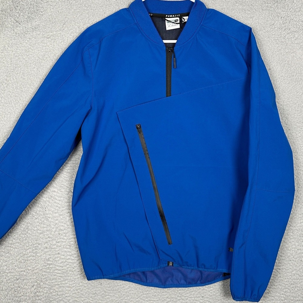 Puma Evo Jacket Mens Medium Asymmetric Royal Blue Full Zip Athletic Windbreaker